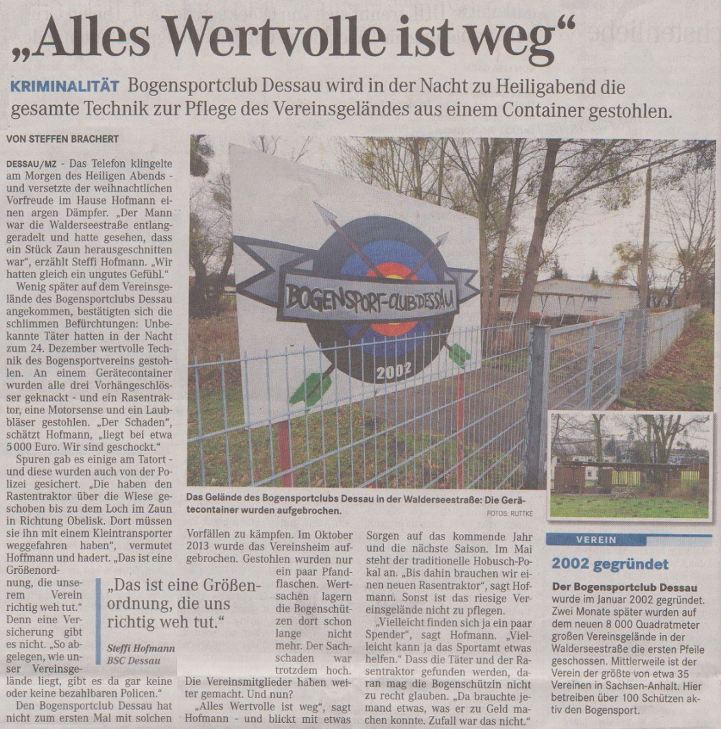 Read more about the article Einbruchdiebstahl BSC-Platz – 24.12.2014