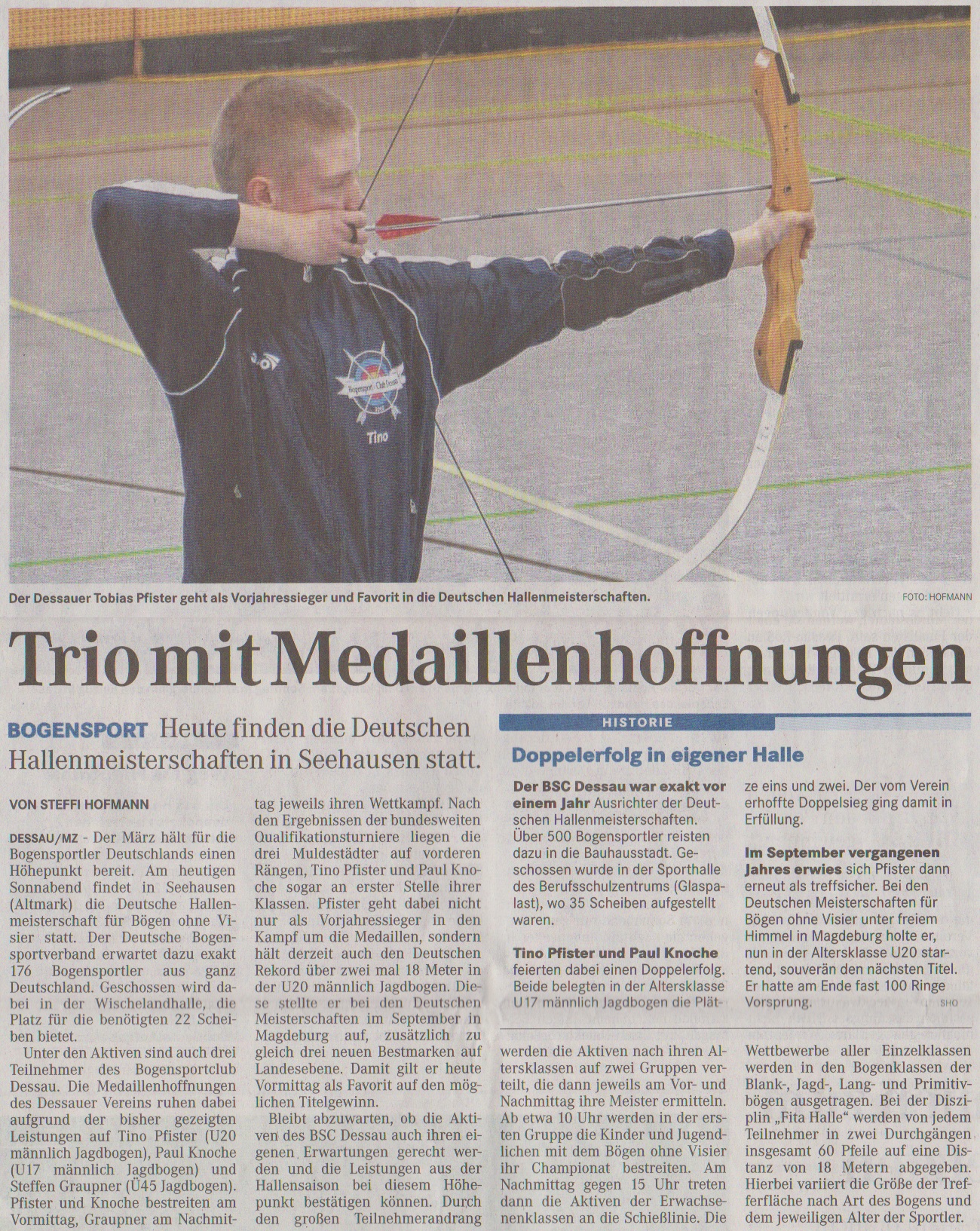 Ankündigung DM Fita Halle Bögen ohne Visier – Mitteldeutsche Zeitung vom 23.03.2013