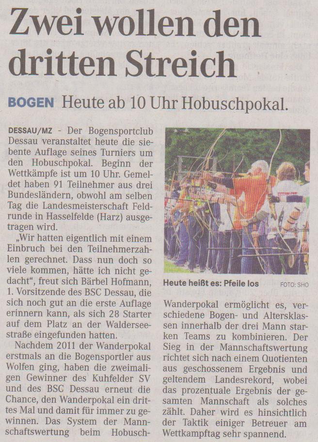 Ankündigung 7. Hobusch- Wanderpokal – Mitteldeutsche Zeitung vom 12.05.2012