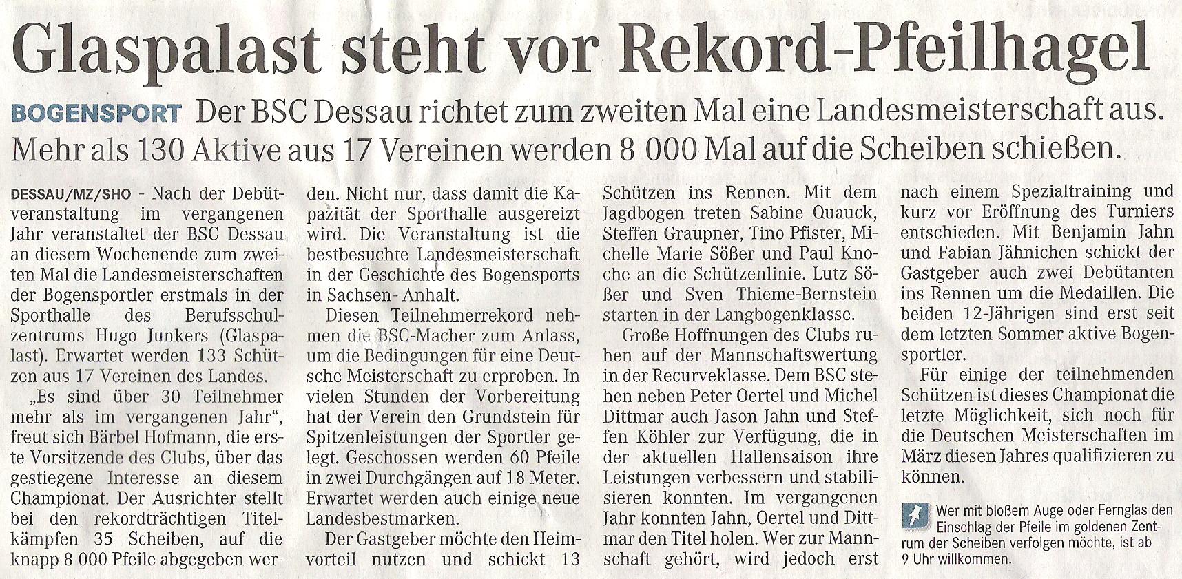 Ankündigung LM FITA Halle – Mitteldeutsche Zeitung 22.01.2010
