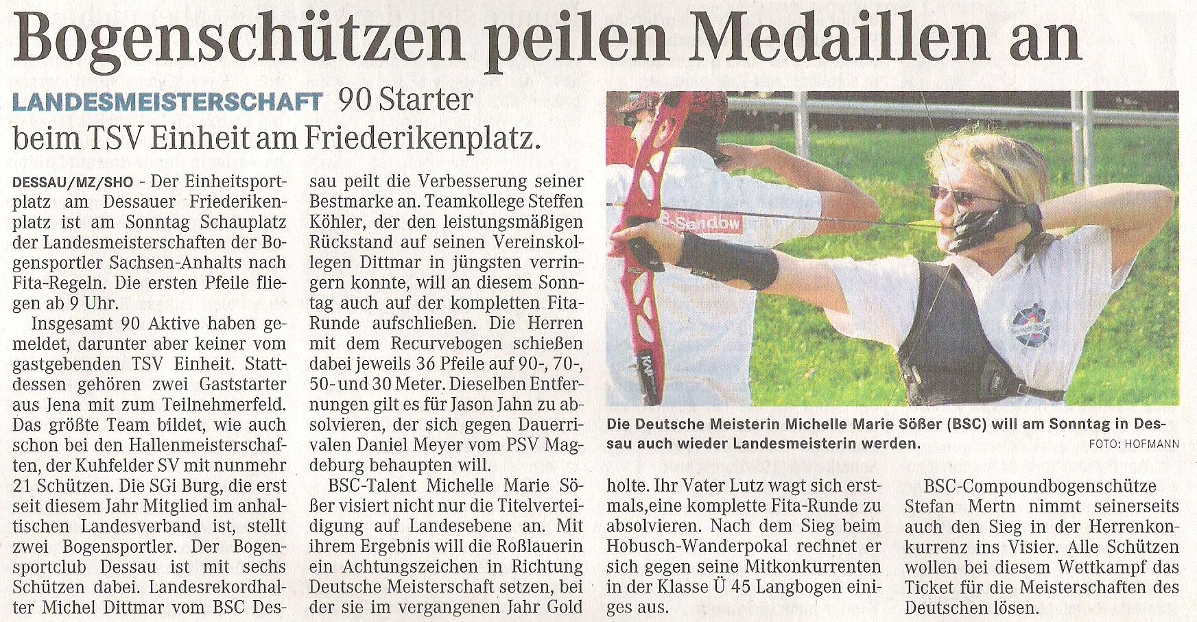 Ankündigung LM Fita Scheibe – Mitteldeutsche Zeitung vom 25.06.2010