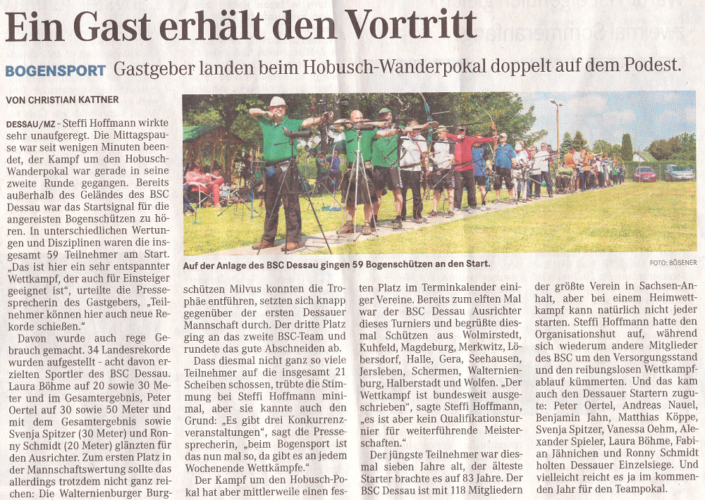 11. Hobusch-Wanderpokal – Mitteldeutsche Zeitung vom 01.06.2016