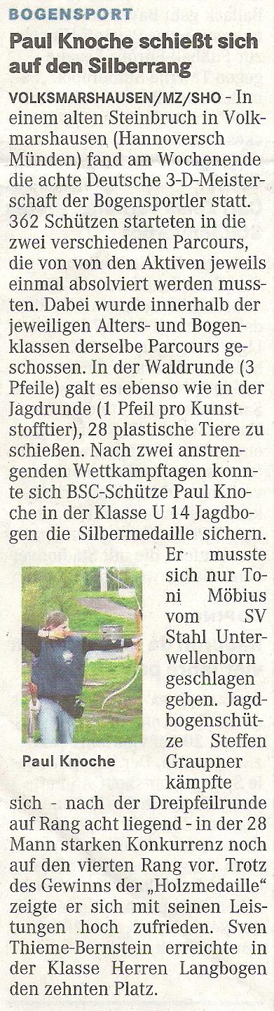 Deutsche Meisterschaft 3D – Mitteldeutsche Zeitung vom 18.08.2010
