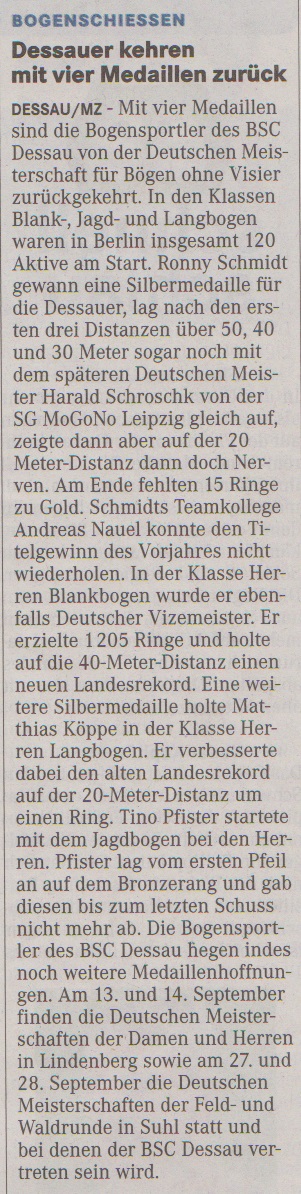 DM Bögen ohne Visier – Mitteldeutsche Zeitung vom 03.09.2014