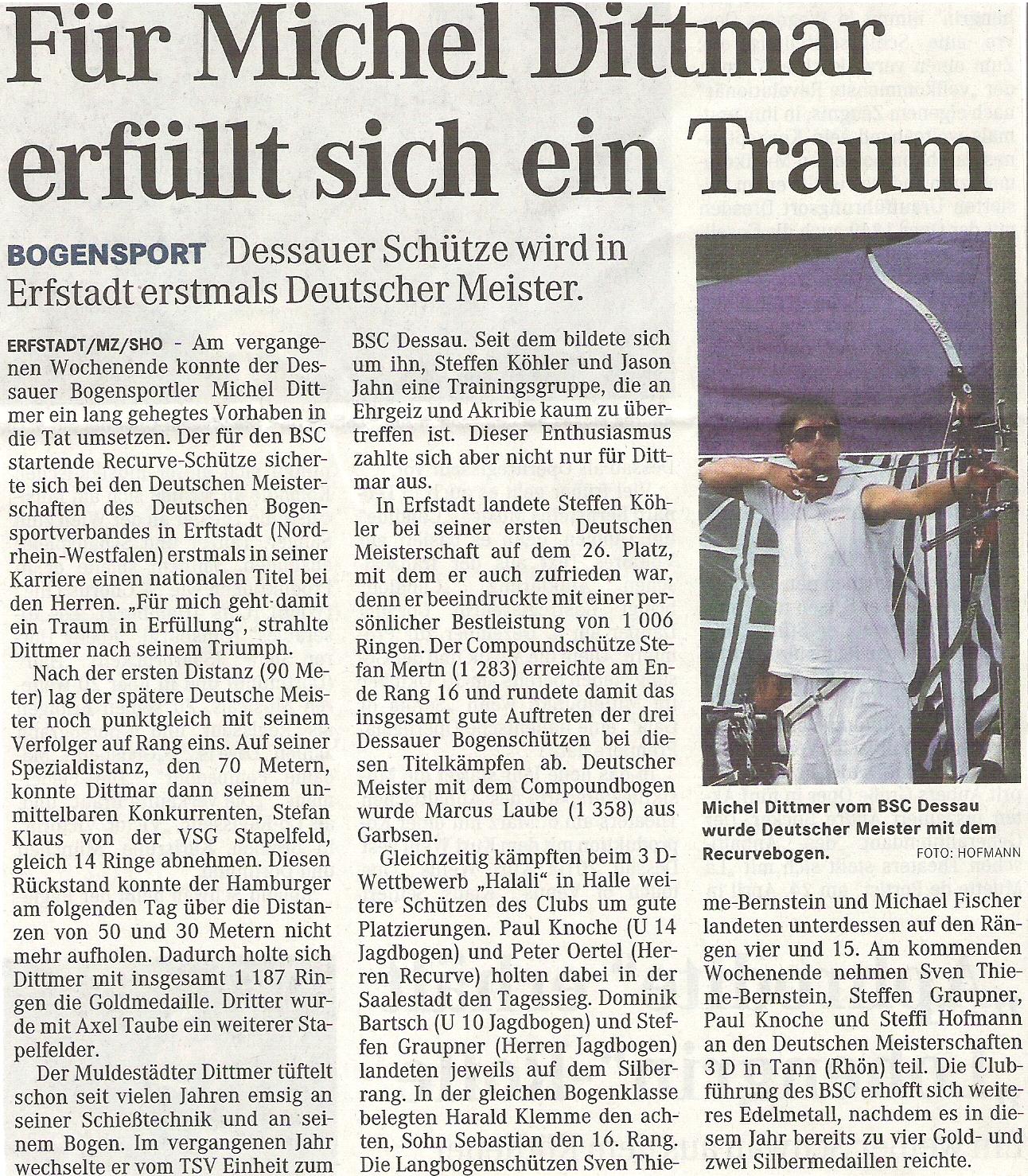 DM Damen und Herren, Halali – Mitteldeutsche Zeitung vom 16.09.2009