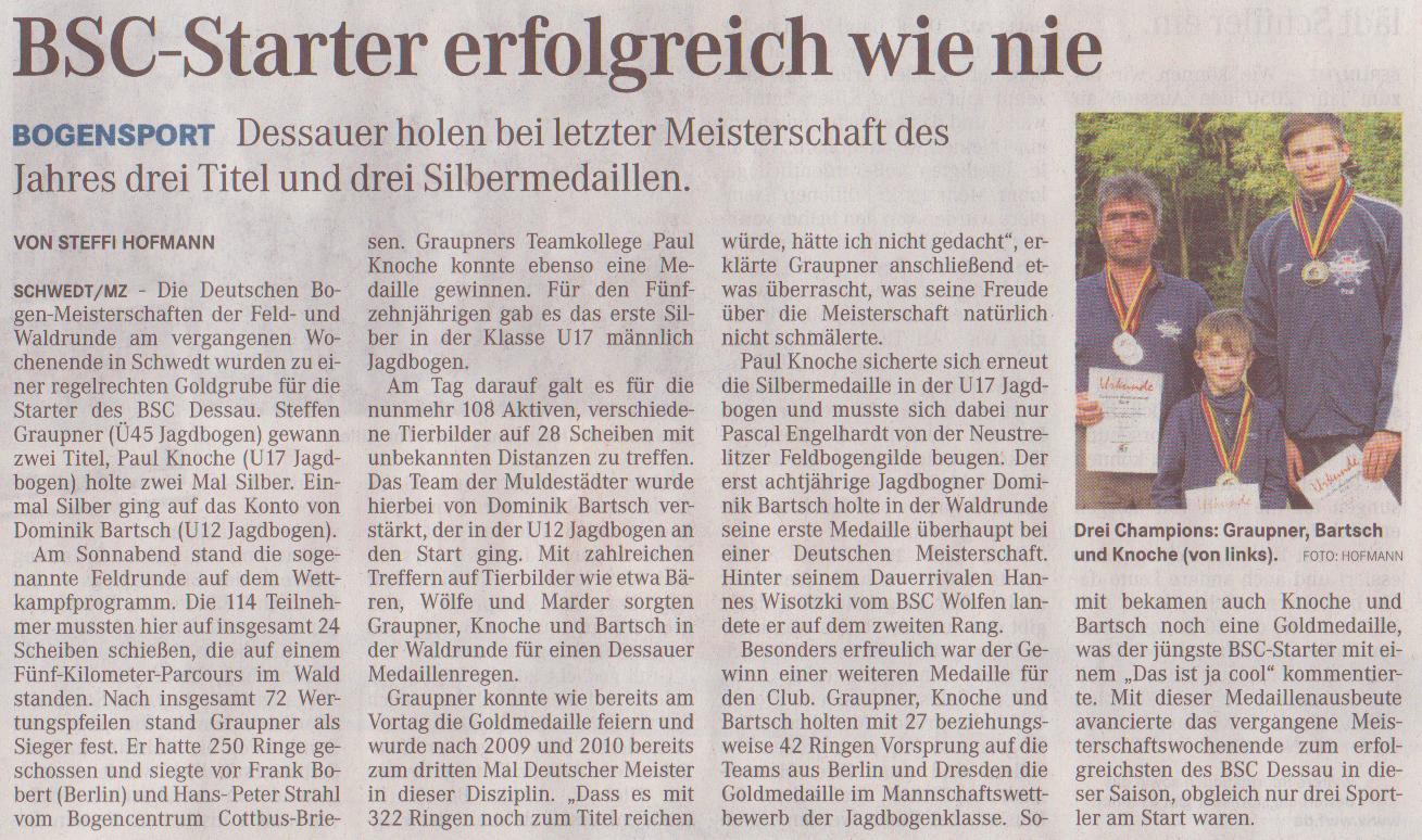 DM Feld- und Waldrunde in Schwedt (Oder) – Mitteldeutsche Zeitung vom 26.09.2012