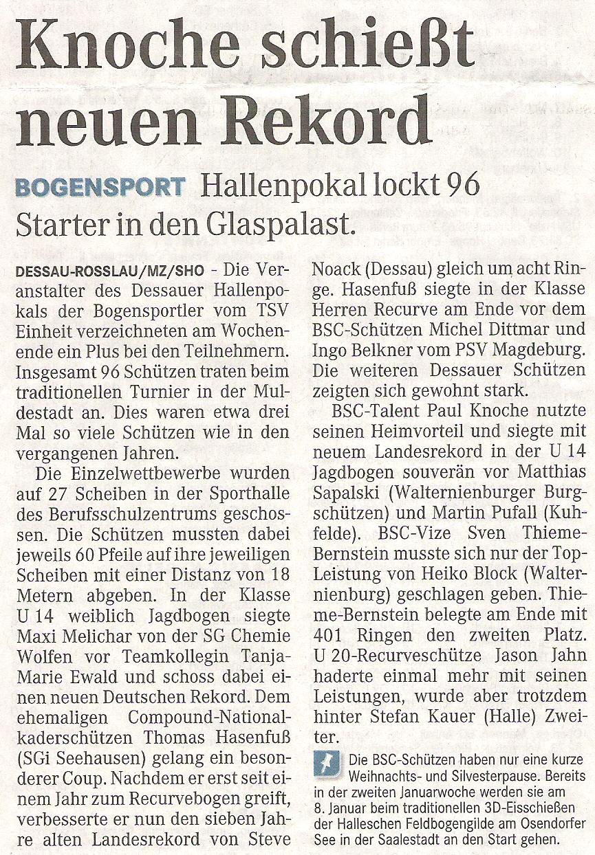 Dessauer Hallenpokal – Mitteldeutsche Zeitung vom 14.12.2010