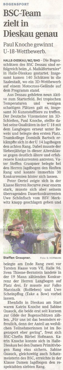 6. Dieskauer Maikäferturnier – Mitteldeutsche Zeitung vom 07.06.2011
