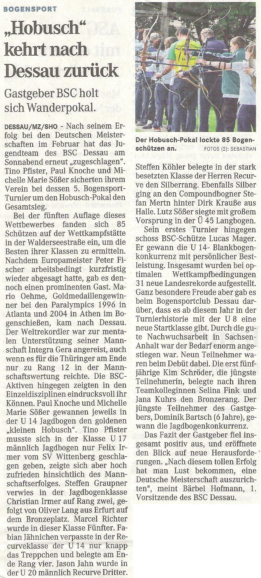 5. Hobusch- Wanderpokal – Mitteldeutsche Zeitung vom 10.05.2010