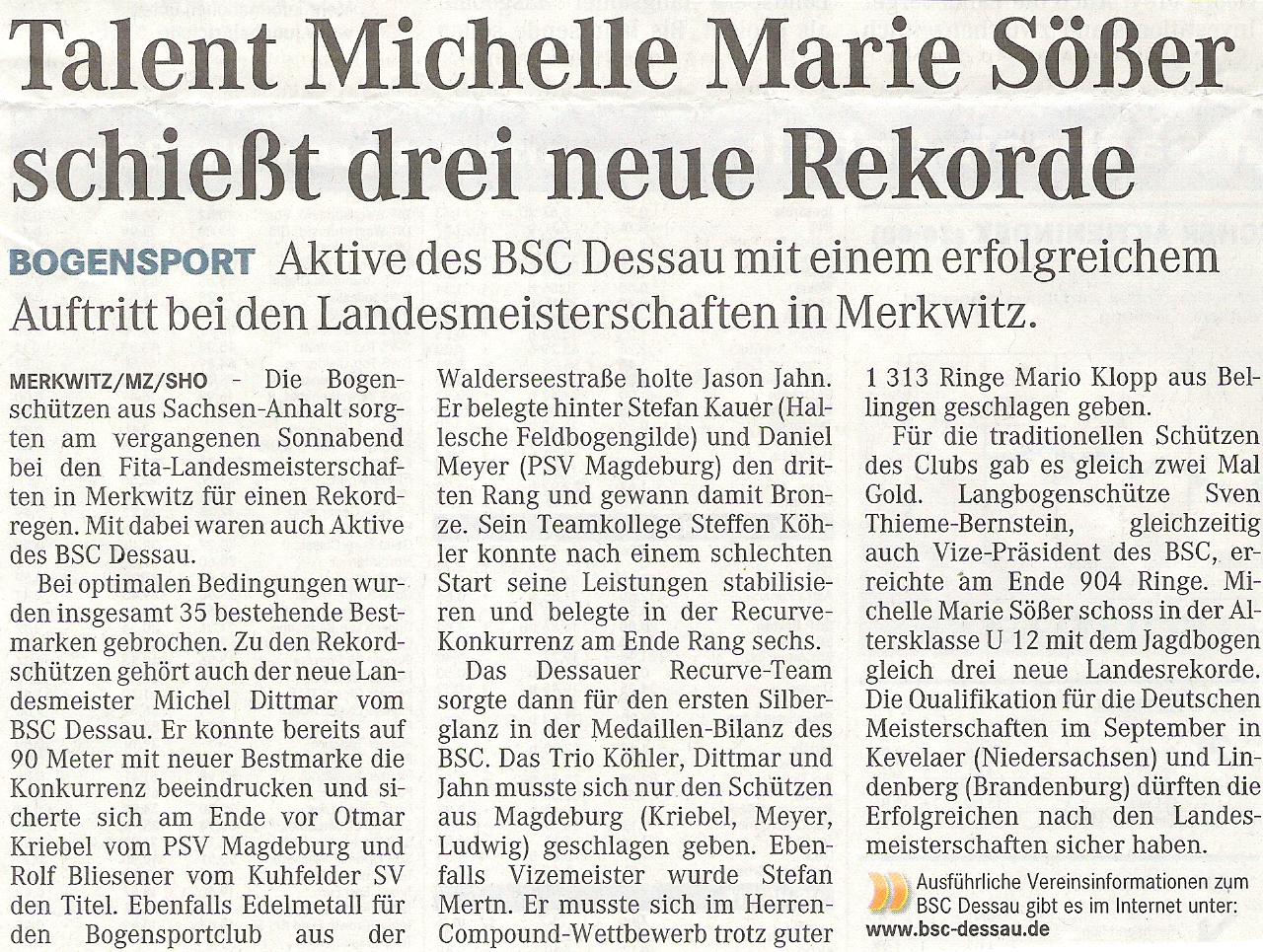 LM FITA Scheibe in Merkwitz – Mitteldeutsche Zeitung vom 02.07.2009
