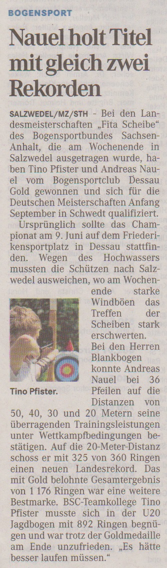 LM Fita Scheibe des BSSA – Mitteldeutsche Zeitung vom 24.06.2013