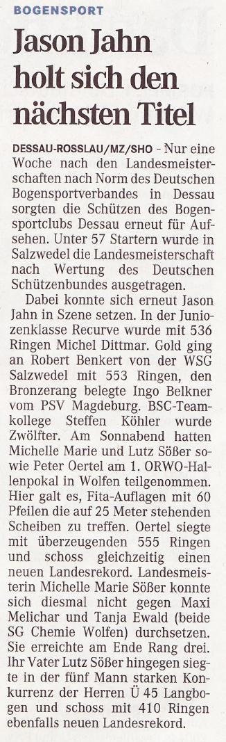 LM LSV und ORWO-Hallenpokal – Mitteldeutsche Zeitung vom 04.02.2010