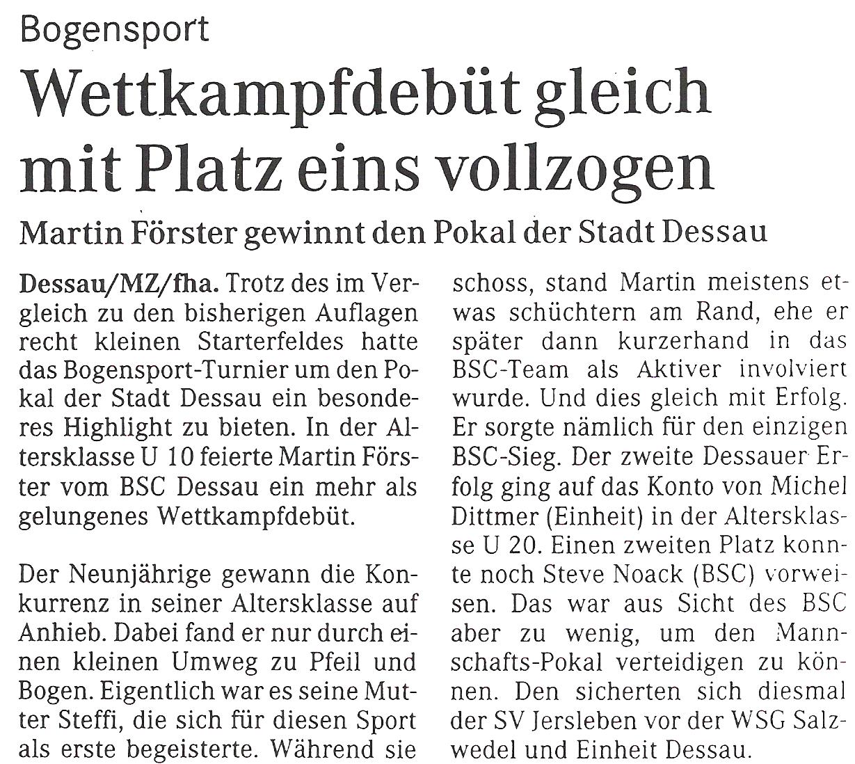 Pokal der Stadt Dessau 2003 – Mitteldeutsche Zeitung (Juni 2013)