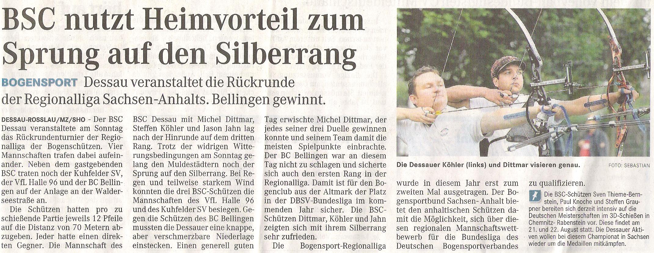 Regionalliga Rückrunde – Mitteldeutsche Zeitung vom 02.08.2011