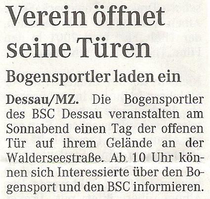 Ankündigung Tag der offenen Tür – Mitteldeutsche Zeitung vom 19.06.2008